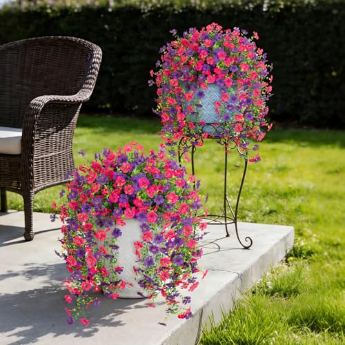 Fake Artificial Hanging Flowers for Outdoors Decoration, 2 PCS Faux UV Resistant Artificial Outdoor Flowers, Fake Plants Look Real Daisy No Fade Spring Decor for Porch Home Patio Balcony and Yard - color: Hanging Flower (Light Purple)