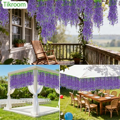 10 Pack Artificial Wisteria Hanging Flowers 3.6 Feet/Piece White Dense Fake Wisteria Vine Ratta Hanging Garland Silk Flowers String for Home Wedding Arch Wall Party Garden Decor - color: Purple