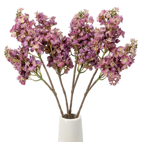 4PCS 25.6inch Lilac Artificial Flowers Fuchsia Fake Delphinium Long Stem Silk Real Touch Flower Faux Lilac Floral Arrangement for Tall Vase Table Wedding Garden Home Decoration（Fuchsia） - color: 25.6inch Fuchsia