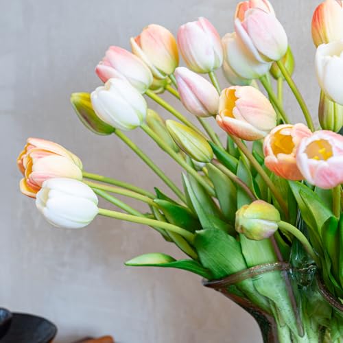 Artificial Tulips Flowers,Soft Touch Latex Bouquet, Fake Tulips,Spring Wedding Home Room Table Centerpiece Decor - color: 40pcs Champagne Set(no Vase)