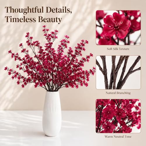 Mandy's 6 Bundles Artificial Burgundy Baby’s Breath Flowers | 18.5 Inch Silk Gypsophila European Style Modern Home Decor Centerpiece Neutral Wedding Flower Arrangements - color: Burgundy