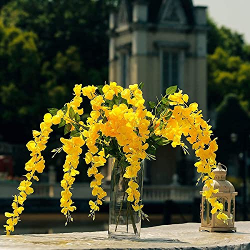 Wisteria Flower Vines Garland, Artificial Flower Strings, Fake Hanging Flowers, Silk Wisteria Garland Flowers, Flower Vine for Wedding Garden Decor (Yellow - 20 Vines) - color: Yellow - 20 Vines