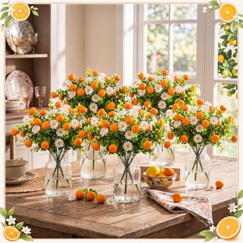 Tigeen 24 Pack Orange for Decoration Fake Orange Branches Artificial Vivid Faux Tables Centerpiece for Kitchen Stem Fruits for Home Spring Summer Decor - style: Orange