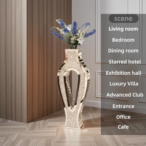 30'' Large Double Sided Crushed Diamond Vase, Tall Mirrored Sliver Vases for Floor,Decorative Vase with High-end Hollow Out Design for Home,Office,Hotel (11.8" L x 5.37" W x 30" H) - size: 11.8" L x 5.37" W x 30" H