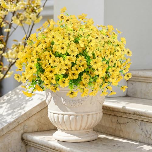 ATTGREAT Artificial Flowers Outdoors Faux Plants UV Resistant Fake Flowers Daisy 12 Bundles Plastic Greenery Plnats Outside for Garden Planter Patio Porch Spring Summer Home Home Decor, Yellow - color: Yellow, size: 12PCS
