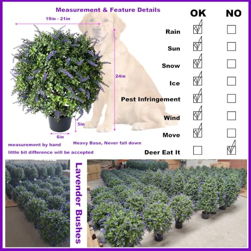 ALL SEASON GREEN Artificial Lavender Boxwood Topiary, 24'' Purple Flowers Potted Faux Outdoor Plant, Front Porch Decor - size: 24'' Tall