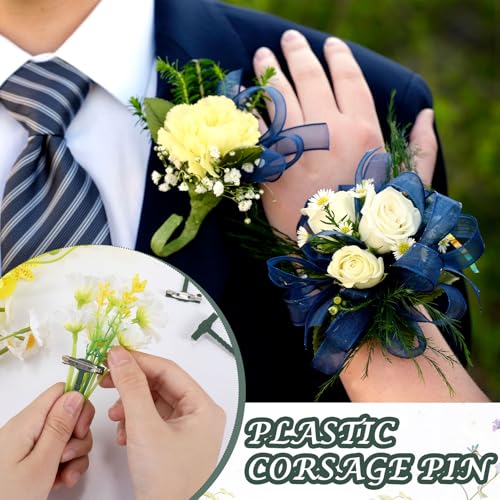 Boutonniere Safety Pins, Plastic Corsage Pins Safety Clips for Bride Groom, Tiny Boutonniere Brooch Supplies - color: Green-20pcs
