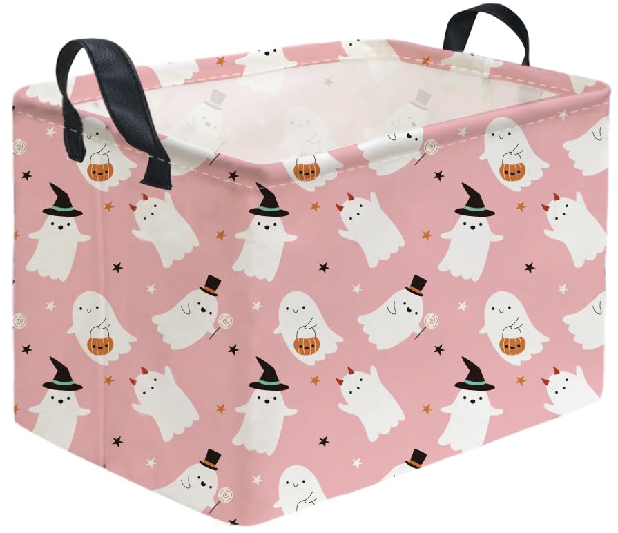 Rectangular Kids Basket,Halloween Basket.Cute Baskets for Girls, Pink Baskets with Handles.Books Bins,Gifts Box. (Pink Halloween) - color: Pink Halloween