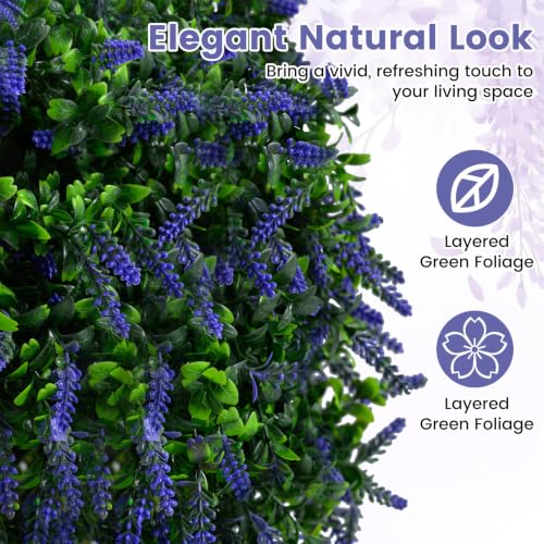 Goplus 22’’ Artificial Lavender Topiary Ball Tree, Set of 2 Faux Potted Plants Artificial Shrubs Bushes with Flowers, Fake Evergreen Artificial Topiary for Indoor Outdoor Home Front Porch Decor - color: Lavender