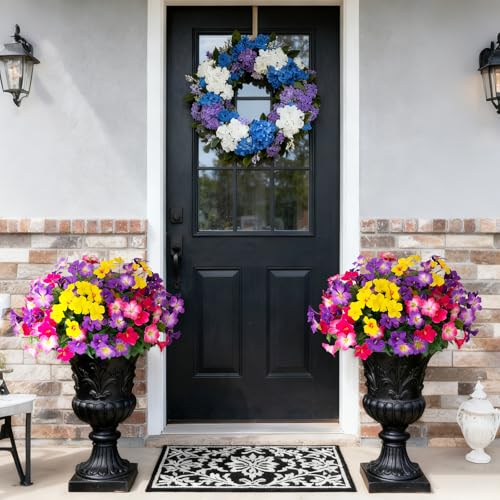 Fake Artificial Flowers for Outdoors 6 PCS Azalea Bouquet Silk Flowers for Outside UV Resistant Faux Flowers Plants for Outdoor Planters Realistic Spring Home Front Door Patio Garden Porch Decor - color: Mt Azalea B-mix Color a ( Purple1 Purple2 + Rose Re
