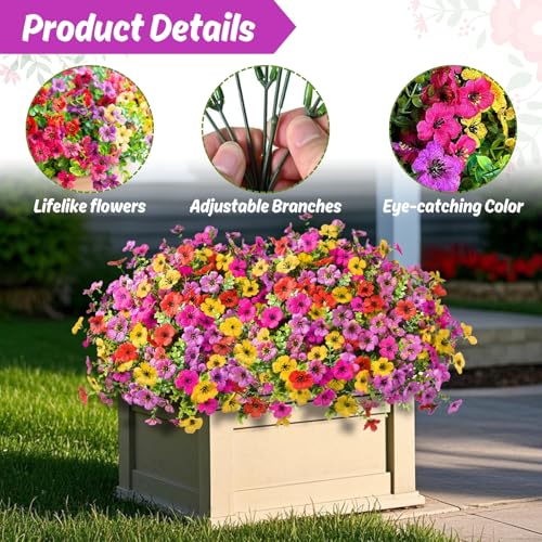 Artificial Flowers for Outdoor, 16 Bundles UV Resistant No Fade Greenery Plants Faux Plastic Flowers for Indoor Outdoor Room Wall Wedding Patio Porch Decor