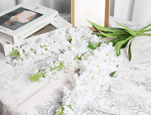 White Delphinium Artificial Flowers 5PCS Silk Flowers with Stems Snapdragon Long Stem for Tall Vase Home Wedding Centerpieces Decor (White) - color: Pure White
