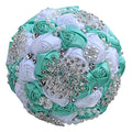 Sharebeauty 7.9 Inch Handmade Satin Rose Bridal Bouquet Toss Round Wedding Bouquet Throw Toss Artificial Flower Bunch Pale Blue + White - color: W3217d09 Pale Blue/White