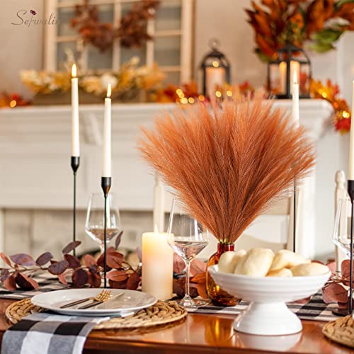 Serwalin Pampas Grass Decor 17.7 Inch 6 Pcs Orange Pampas Grass, Faux Burnt Orange Pampas Fall Boho Decor, Wedding Party Table Centerpieces Rust Home Decor Pampas Floral Arrangement - color: Orange, size: 17 Inch 6 Pcs