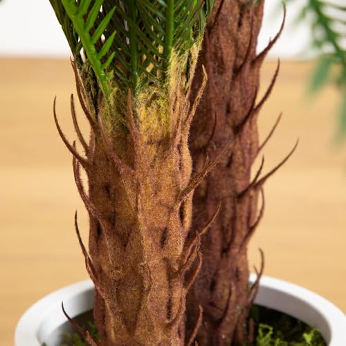 Nearly Natural 40in UV Resistant Artificial Double Cycas Palm Tree in White Planter
