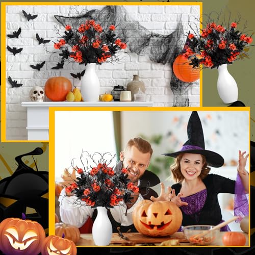 Thiccywoov 12 Pcs Halloween Floral Picks, 22" Artificial Halloween Flowers Pumpkin Flower Arrangements Spooky Gothic Pumpkin Decor for Vase Table Centerpieces DIY Haunted House Party Indoor Outdoor