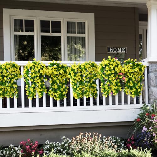 ZFProcess Artificial Fake Hanging Flowers Plants for Outdoor Spring Summer Decoration, 2PCS Faux Silk Violet UV Resistant Look Real Trailing Vines for Outside Home Planter Porch Patio(Yellow) - color: A Yellow