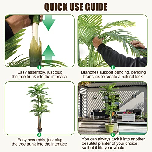8.5ft Artificial Golden Cane Palm Tree - Large Triple Fake Palm Tree in Pot for Indoor/Outdoor, Patio, Pool, Big House, Office, Backyard, Home Decor - Green, Extra Tall - size: 8ft 6in