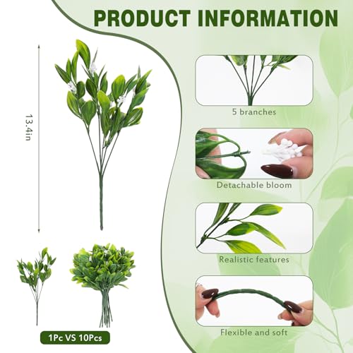 SJL Fake Plastic Plants, 10Pcs Artificial Flowers for Outdoor Fake Greenery Stems Faux Spring Flower UV Resistant Plastic Plants No Fade Faux Greenery for Garden Porch Patio Planter Home Decor(White) - color: Bundle White Gladiolus