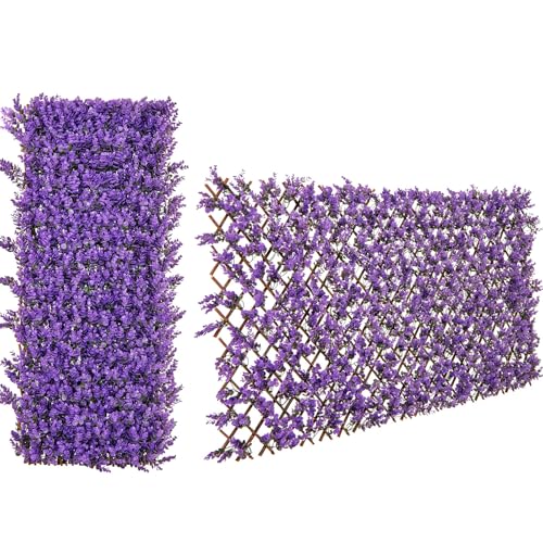 Giantex Expandable Fence Privacy Screen - Decorative Faux Purple Eucalyptus Fencing Panel for Balcony, Artificial Hedges with PE Leaves and Willow for Outdoors Garden Patio Deck Apartment, 1 Pack