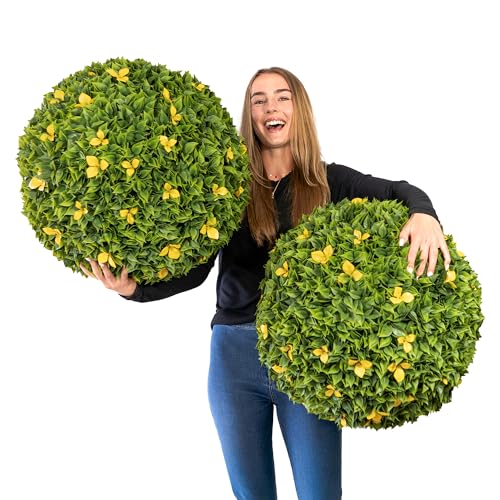 365 Curb Appeal 23" XL Bougainvillea Topiary Balls + Yellow Flower Pack (2 Artificial Topiary Balls (4 Halves)) - color: Bougainvillea + Yellow Flowers, size: 2 topiary balls (4 halves)