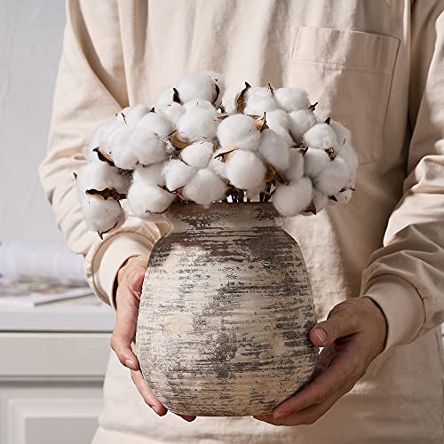 SIDUCAL Ceramic Rustic Vase, Whitewashed Terra Cotta Vase, Distressed Farmhouse Décor, Pottery Decorative Flower for Home Decor, Table, Living Room Decor, Shelf, Mantel, 7.3 Inch, Fired Terra Clay - color: 18077-fired Terra Clay