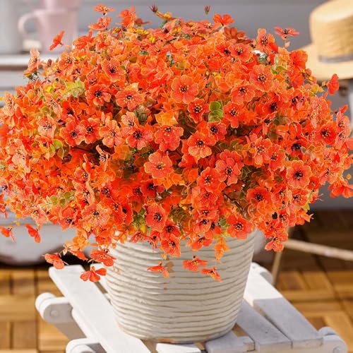Rowfad 36 Pcs Artificial Mums Flowers Outdoor Plastic Fall Flowers Fake Mums Autumn Greenery Flower for Porch Window Box Farmhouse Thanksgiving Home Decor(36, Orange) - color: Orange