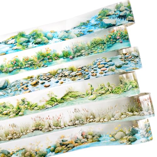 6 Rolls River Landscape PET Tape Set – Forest Stream and Riverbank Aesthetic with Seamless Nature Scenes for Scrapbooking, Journaling, Crafts, DIY and Decor - style: Riverside Scenery
