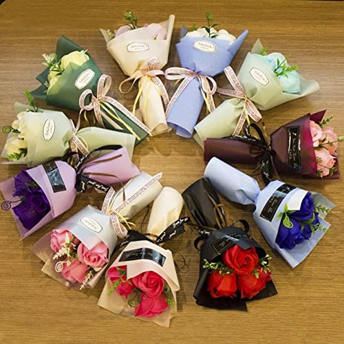 Light Pink 3 Heads Artificial Rose Bouquet Soap Flower Petals Valentine Day Gifts for Women Mom Wife Best Friend , Birthday Christmas Valentine's Mothers from Daughter Son Husband, Artificial Flowers