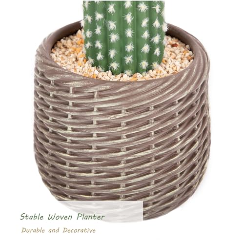 33 Inch Tall Realistic Cactus Plant Artificial with Plastic Woven Planter Decoration Indoor, Lifelike Fake Cactus Plant for Home Office Garden Store Porch Patio Decor. - size: 33 Inch