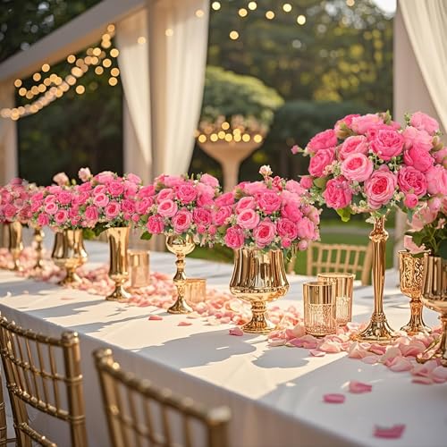 peonies artificial flowers 12 Bundles pink flowers bouquet, Lifelike Silk Fake Peonies with Stems for Home Table Centerpieces, Wedding, Party & DIY Bridal Floral Arrangements (Rose red + pink) - color: Rose Red + Pink
