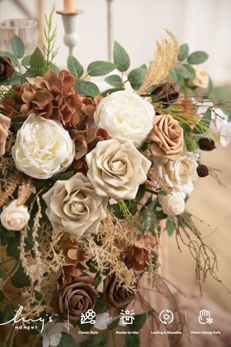 Ling's moment 2PCS Brown Artificial Floral Swags Wedding Arch Flower Garland Beige Rose Flowers Greenery for Table Backdrop Easel Wall Entryway Outdoor Board Decor - color: Brn-beige Brown