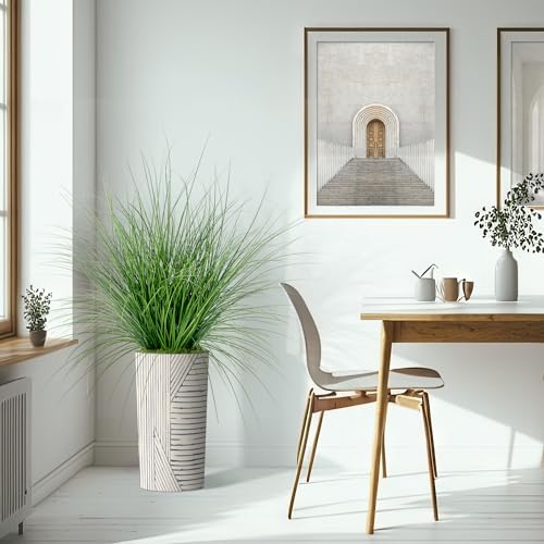 Artificial Tree in Geometric Pattern Planter, Fake Onion Grass Silk Tree for Indoor and Outdoor Home Decoration - 55" Overall Tall (Plant Pot Plus Tree) - style: Onion Grass