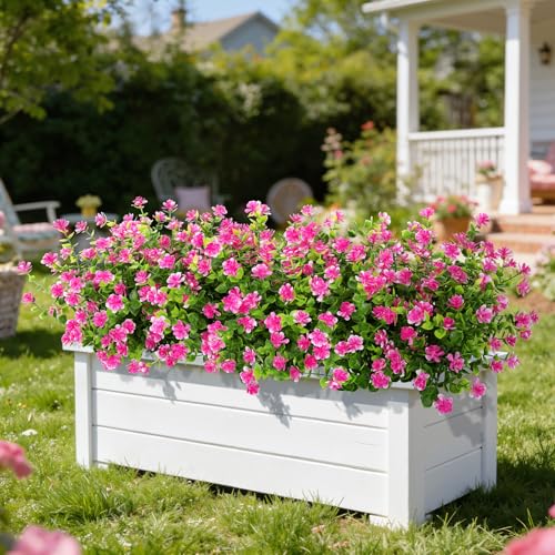 Ouddy Decor 24 Bundles Artificial Flowers for Outdoors Decoration Fake Flowers UV Resistant Faux Plastic Greenery Eucalyptus Plants for Spring Summer Garden Patio Indoor Outdoor Home Decor, Pink - color: Pink