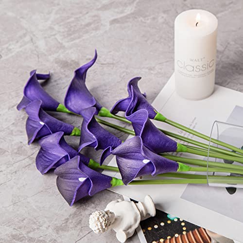 DuHouse 20Pcs Artificial Calla Lily Flower Real Touch Latex Flowers for DIY Wedding Bouquet Party Home Decor (Dark Purple) - color: Dark Purple, size: 20pcs