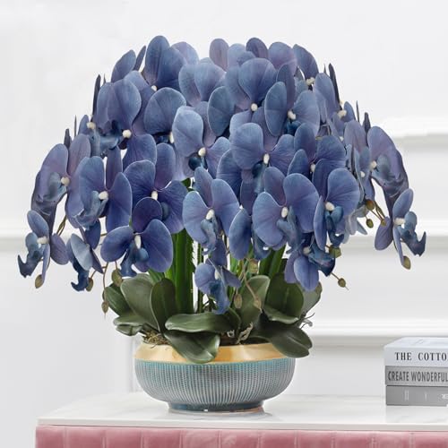 FagusHome 32 Inch Artificial Phalaenopsis Flowers 6 Pcs Artificial Orchid Flowers Stem Plants for Home Décor (Dark Blue) - color: Dark Blue