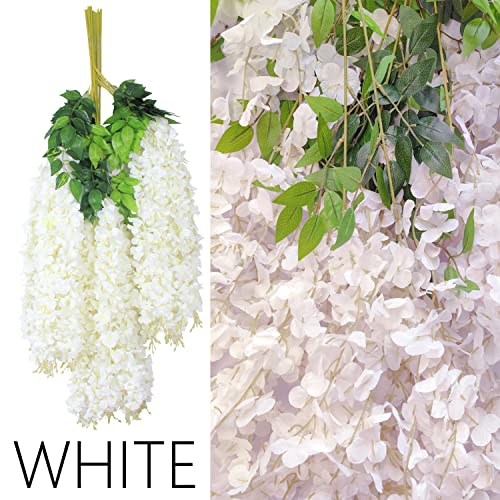 Wisteria Hanging Flowers 24 Pack Artificial Flowers Fake Wisteria Vine Rattan Hanging Garland Silk Flowers String for Party Home Wall Greenery Wedding Decor (White) - color: White, size: 24 PCS
