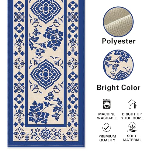 Chinoiserie Flower Dining Table Runner, Vintage Blue and White Porcelain Floral Burlap Kitchen Decoration, Farmhouse Retro Indoor Outdoor Home Decor Party Supply 13 x 72 Inches - color: Chinoiserie Flower, size: Table Runner 13''X72''