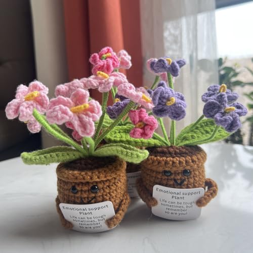 Artificial Crochet Flowers, Handmade Knit Floral Arrangements for Home Decor, Wedding Bouquet Centerpiece Gift for Mother’s Day, Birthday, Anniversary, Kitchen, Office Desk (Pink-A) - color: Pink-a