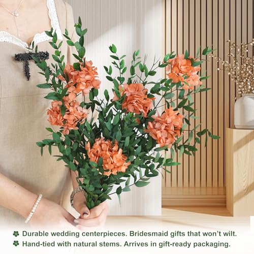 Hand-Tied Preserved Eucalyptus and Hydrangea Bouquet, 5-7 Stems Rustic Yellowish Brown and Green Natural Dried Flowers for Home Table Decor, Wedding Centerpiece, Fall Holiday Decorations