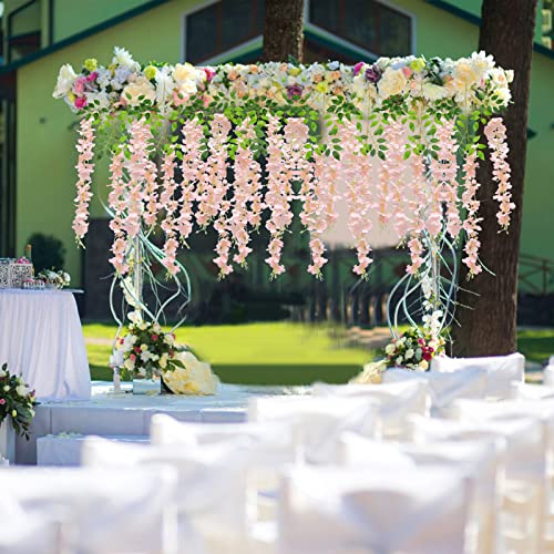 U'Artlines 24 Pack(Total 43.2 Feet) Artificial Fake Wisteria Vine Rattan Hanging Garland Silk Flowers String Home Party Wedding Decor (24, Light Pink) - color: Light Pink