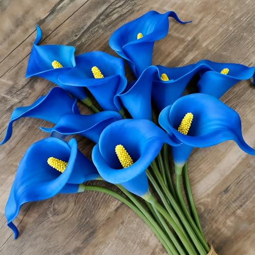 Blue Calla Lily 4Pcs Artificial Flowers Bouquet for Wedding Bride Shower Blessing Gift Home Decoration Faux Calla Lilies Flower - color: Blue
