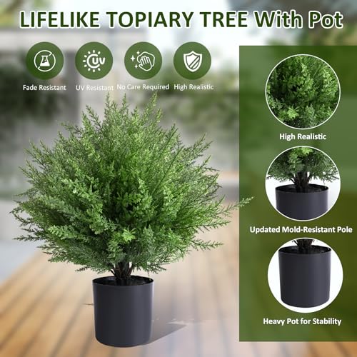 Artificial Topiary Bushes for Outdoors with Spike, Boxwood Ball Fake Shrubs UV Resistant Faux Plants for Indoor Outdoor Fall Thanksgiving Halloween Decor (Heart Crpress Topiary with Pot-2 Pack) - color: Heart Crpress Topiary With Pot
