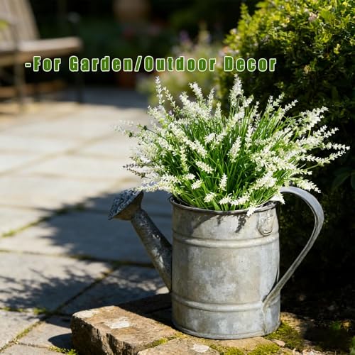18 Pack White Artificial Lavender Stems, UV Resistant Fake Outdoor Plants - Elegant Faux Greenery for Garden Decor, Spring Arrangements and Outdoor Planters Decoration - color: White-18