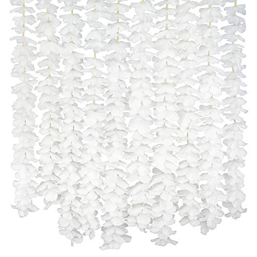 GPARK 10 Pack 6.5 Feet / 78 inch Wisteria Artificial Fake Hanging Flowers Silk Vine Ratta Plants Leaf Garland for Home Wedding Party Garden Outdoor Greenery Wall Decoration White