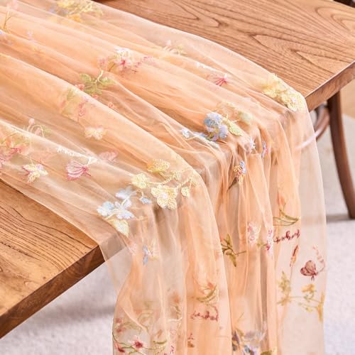 vctops 2 Packs Embroidery Lace Fall Table Runner 10ft Floral Garden Seasonal Tulle Table Runner Holiday Kitchen Dining Table Decoration for Wedding Party Baby Shower Birthday (Orange,30"x120") - color: Orange