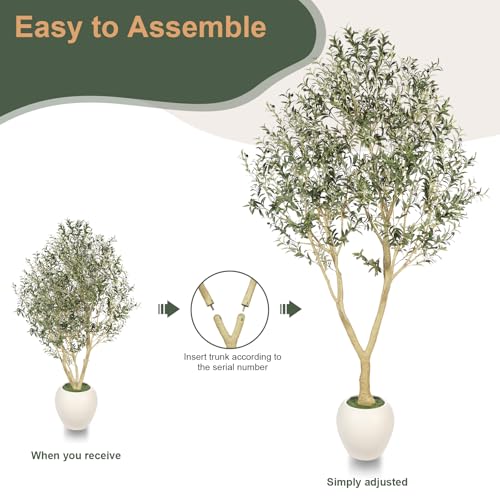 9ft Artificial Olive Tree with White Planter Included - Large Indoor Floor Plant with Natural Trunk and Fruit Accents for High-Ceiling Living Room and Hallway Corner - size: 9ft