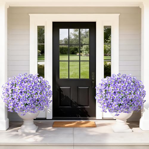 MARTINE MALL 24 Bundles Look Real Artificial Flowers for Outdoors, Realistic Fake Outdoor Flowers, UV Resistant Silk Petunia Flowers for Outside Faux Flowers for Outdoor Garden, Purple - color: Light Purple, size: 24 Bundles