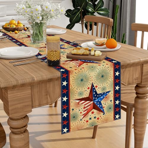 Stars Stripes Patriotic Table Runner 72 Inches 4th of July Memorial Day Decorations and Supplies for Home Kitchen Dining Table Decor - size: Table Runner,13" x 72"