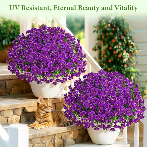 MARTINE MALL 24 Bundles Look Real Artificial Flowers for Outdoors, Realistic Fake Outdoor Flowers, UV Resistant Silk Flowers for Outside Faux Flowers Plants for Outdoor planters Porch, Purple - color: Purple, size: 24 Bundles